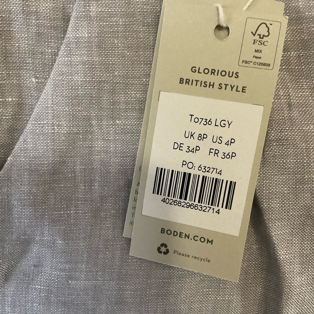 Boden Petite Eldon 100% Linen Wide Leg Trousers In Squirrel Grey Size 4P - Picture 3 of 7